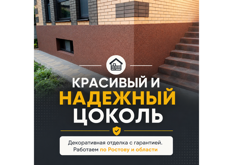 Отделка цоколя декоративной штукатуркой - мраморная крошка